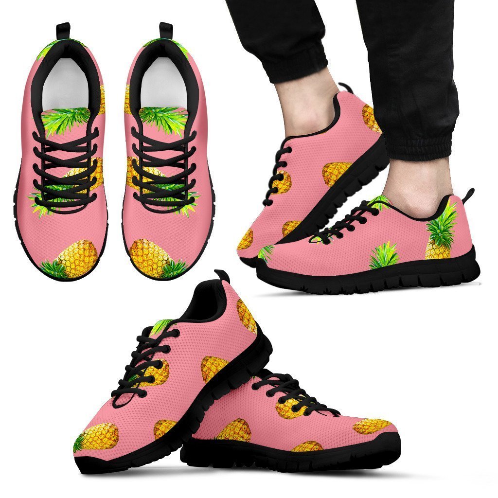 Pink Pineapple Pattern Print Men's Sneakers