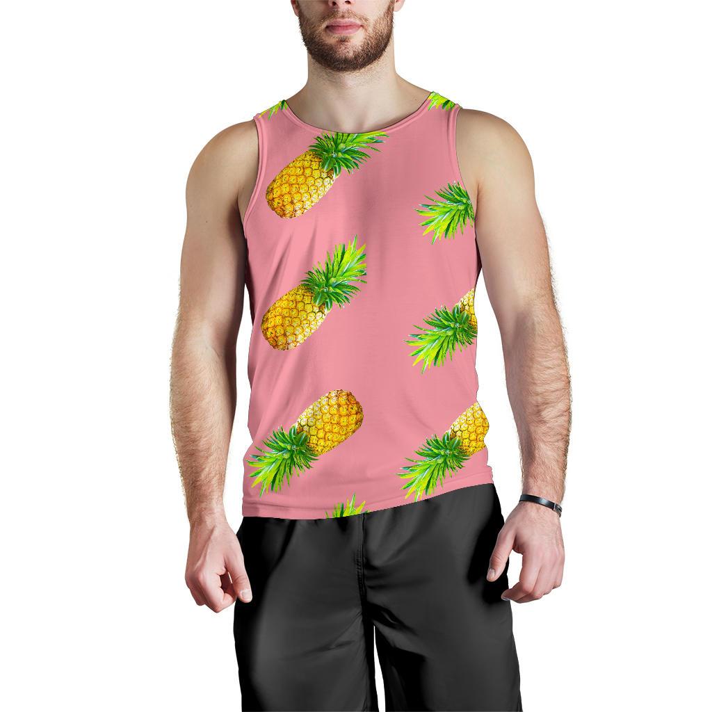 Pink Pineapple Pattern Print Men's Tank Top