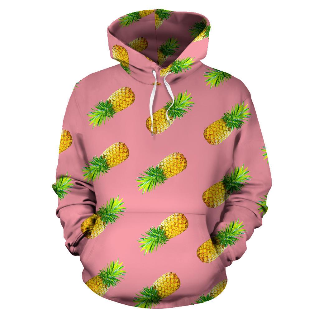 Pink Pineapple Pattern Print Pullover Hoodie