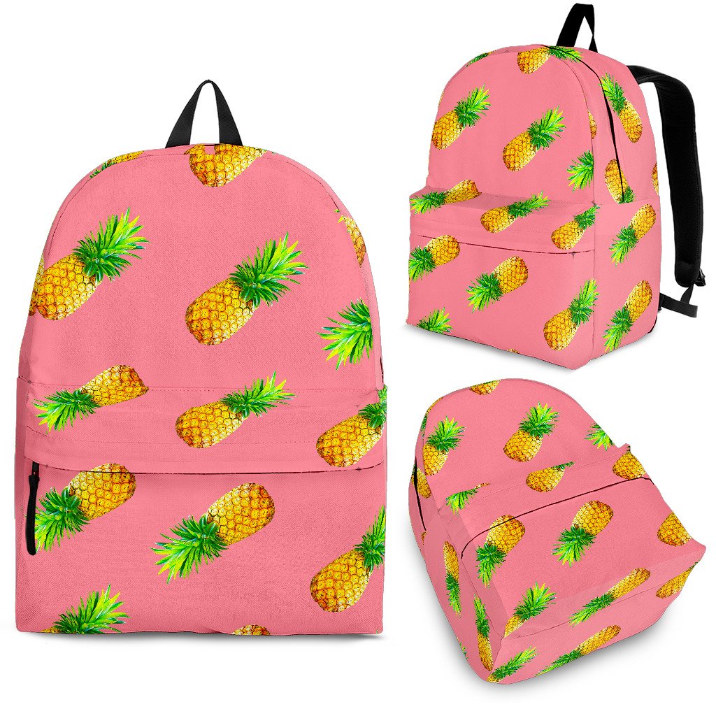 Pink Pineapple Pattern Print School Backpack