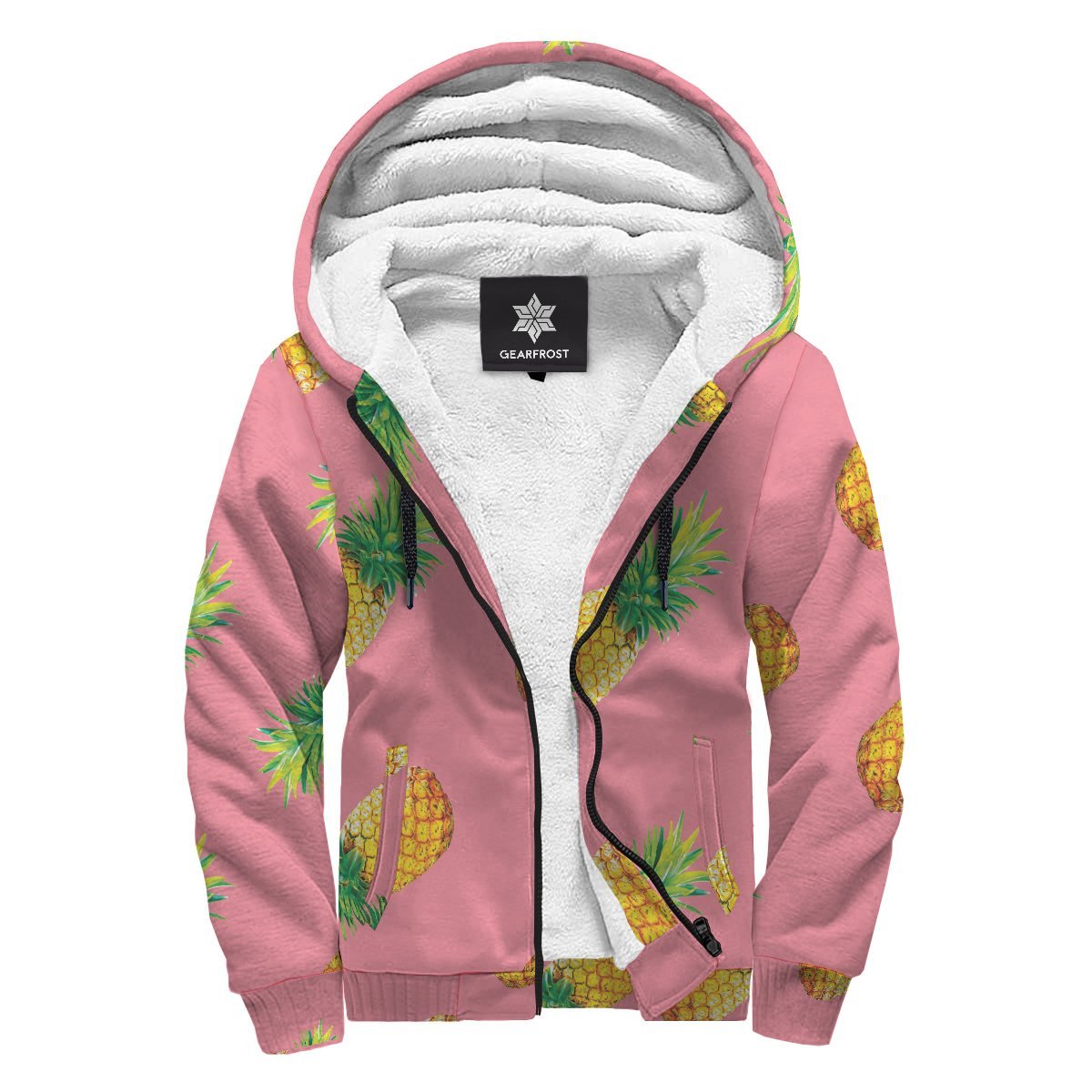 Pink Pineapple Pattern Print Sherpa Lined Fleece Hoodie