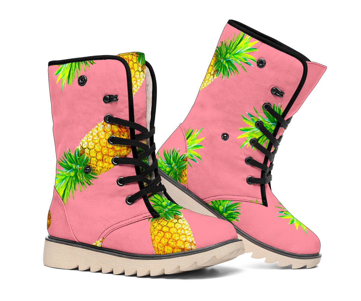 Pink Pineapple Pattern Print Winter Boots