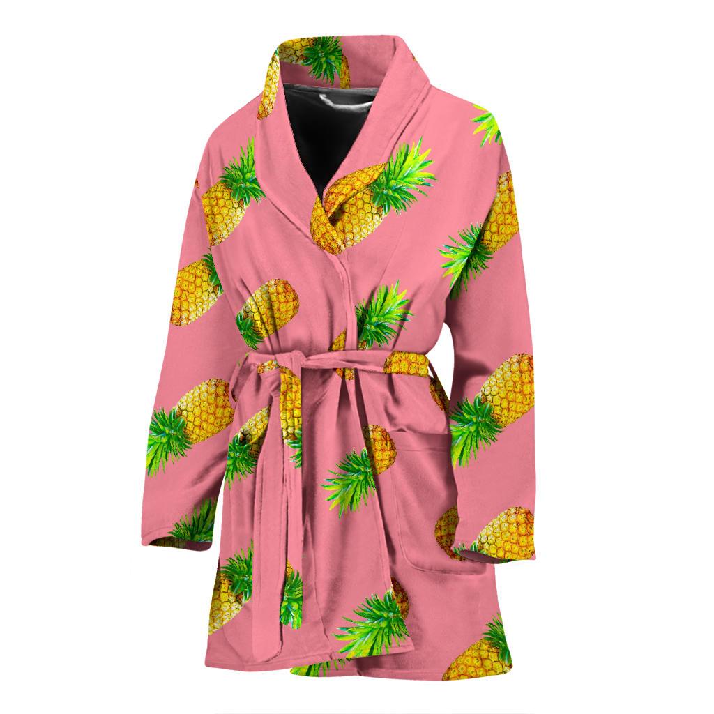 Pink Pineapple Pattern Print Women's Bathrobe