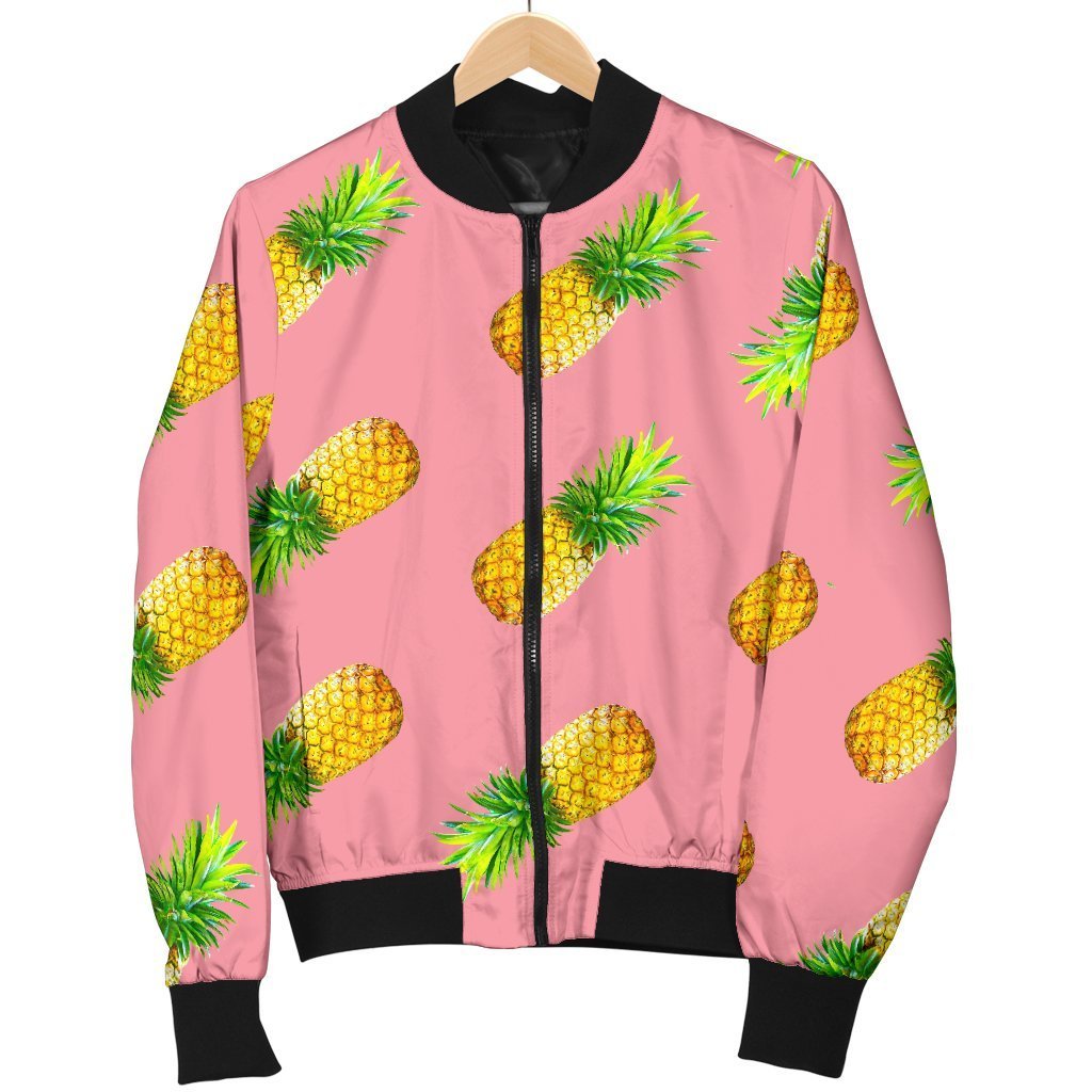 Pink Pineapple Pattern Print Women's Bomber Jacket