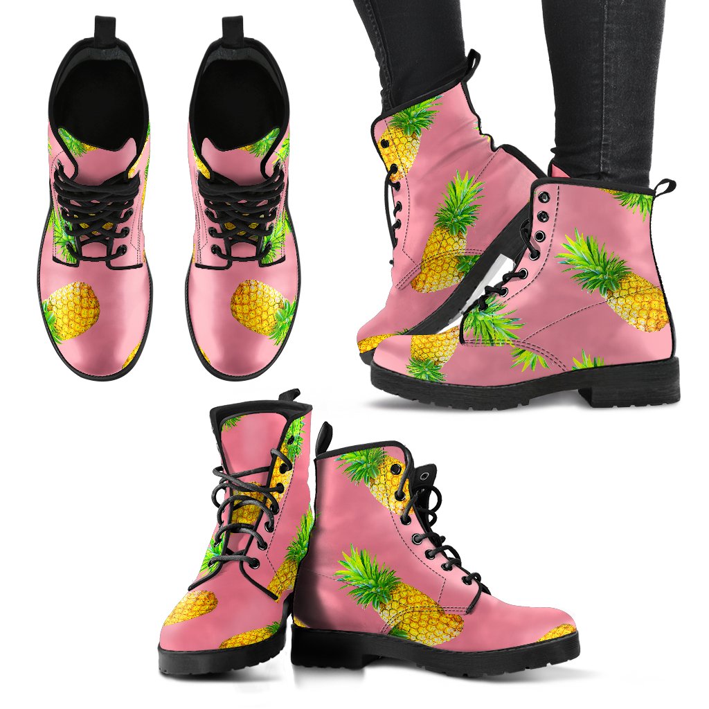 Pink Pineapple Pattern Print Women's Boots