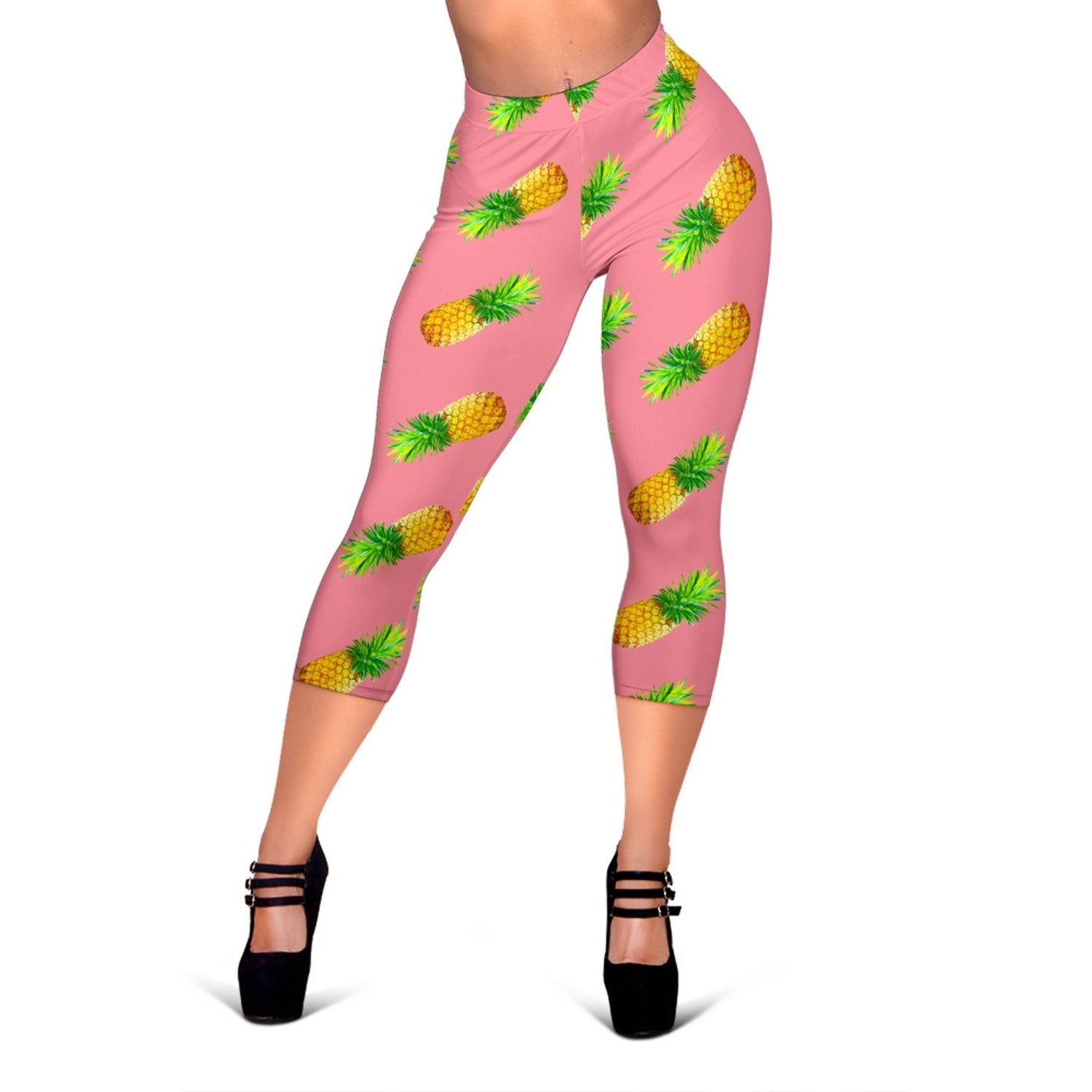 Pink Pineapple Pattern Print Women's Capri Leggings