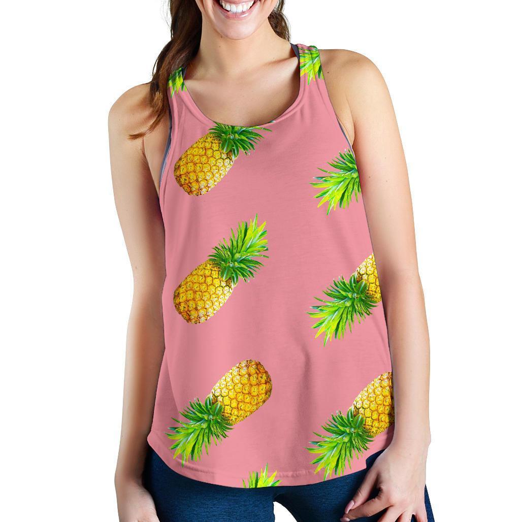 Pink Pineapple Pattern Print Women's Racerback Tank Top