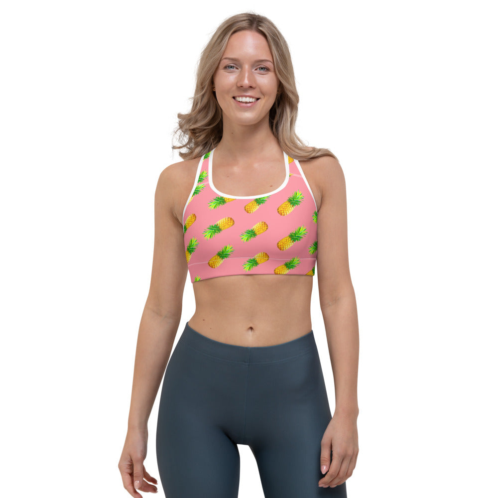 Pink Pineapple Pattern Print Women's Sports Bra