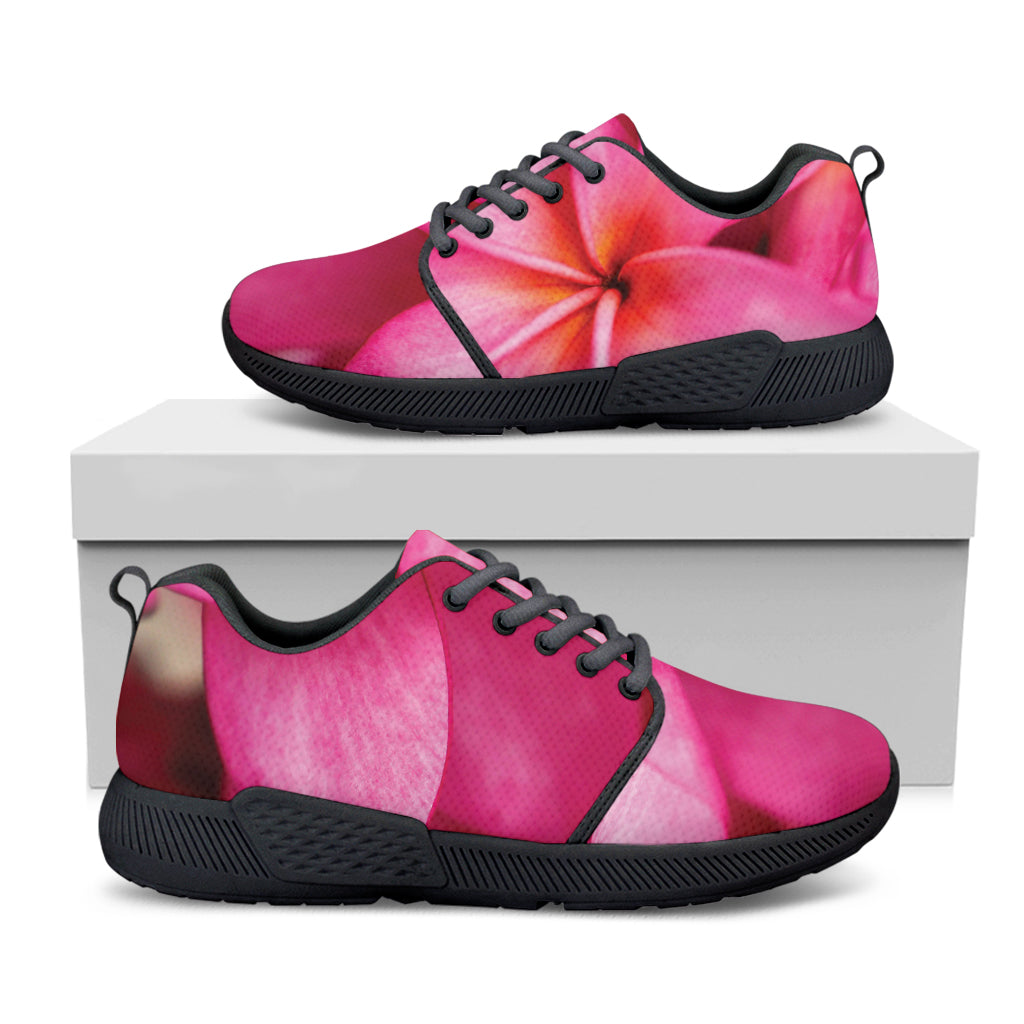 Pink Plumeria Flower Print Black Athletic Shoes