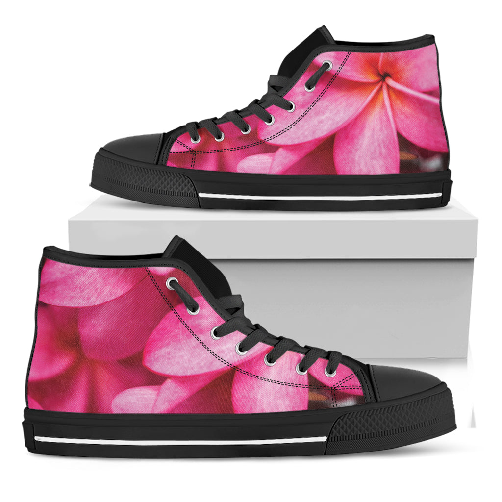 Pink Plumeria Flower Print Black High Top Shoes