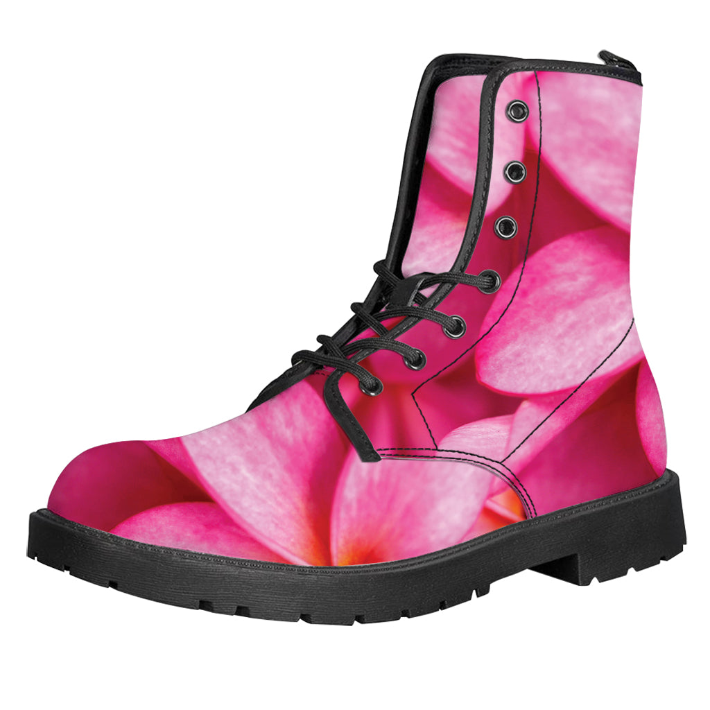 Pink Plumeria Flower Print Leather Boots