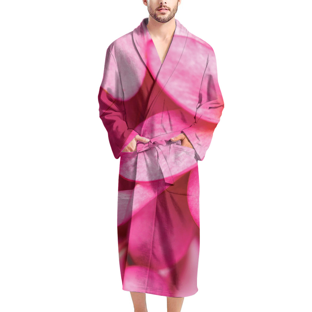 Pink Plumeria Flower Print Men's Bathrobe