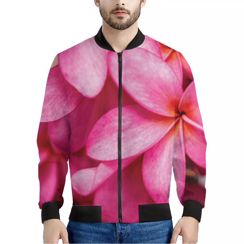 Pink Plumeria Flower Print Men's Bomber Jacket