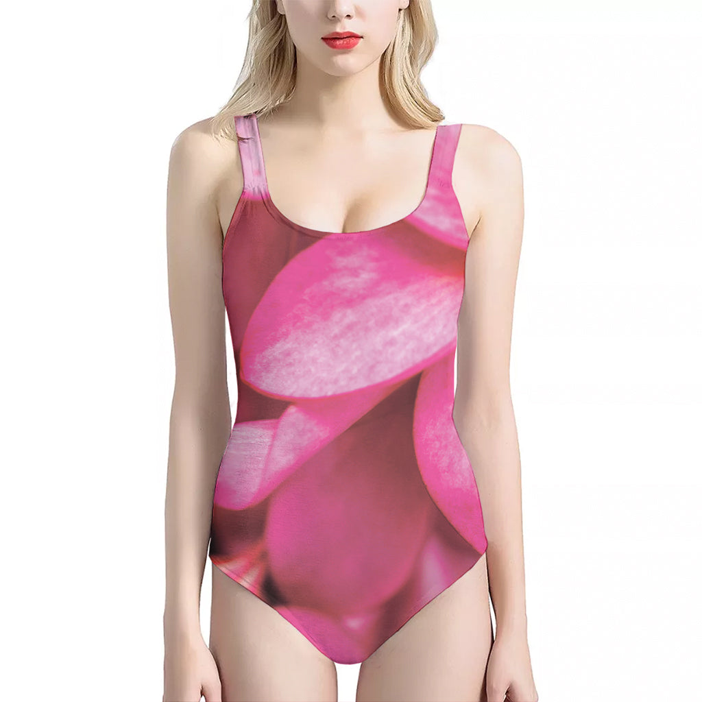 Pink Plumeria Flower Print One Piece Halter Neck Swimsuit