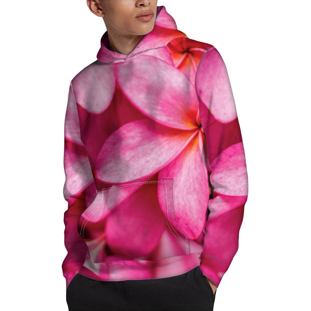 Pink Plumeria Flower Print Pullover Hoodie