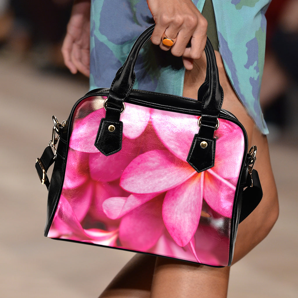 Pink Plumeria Flower Print Shoulder Handbag