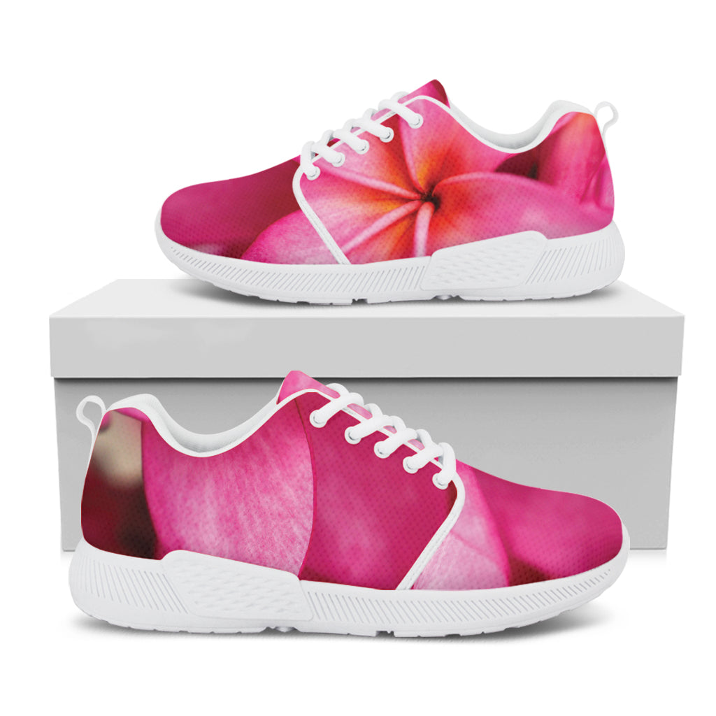 Pink Plumeria Flower Print White Athletic Shoes