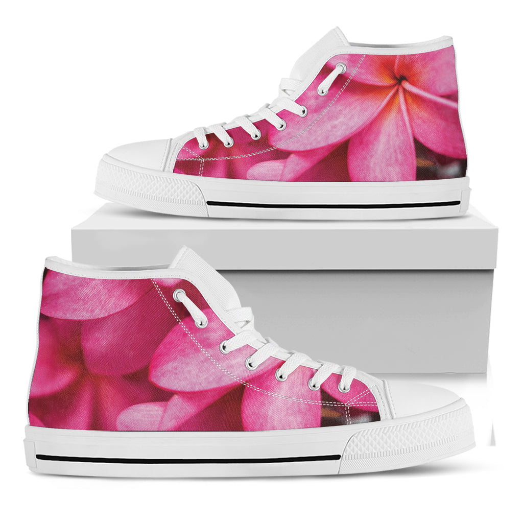 Pink Plumeria Flower Print White High Top Shoes