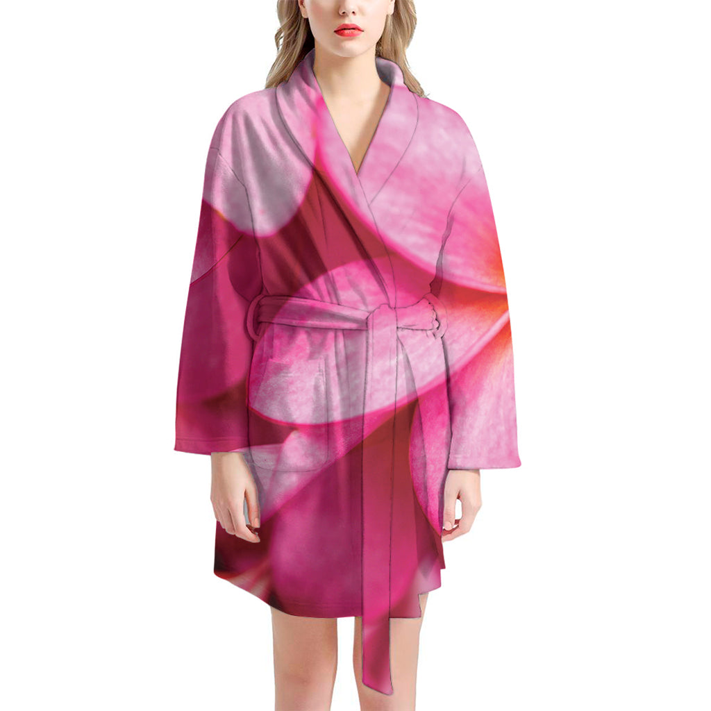 Pink Plumeria Flower Print Women's Bathrobe