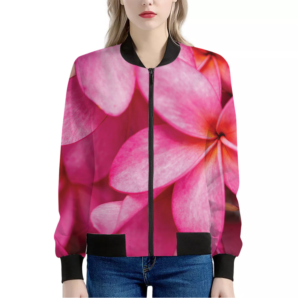 Pink Plumeria Flower Print Women's Bomber Jacket