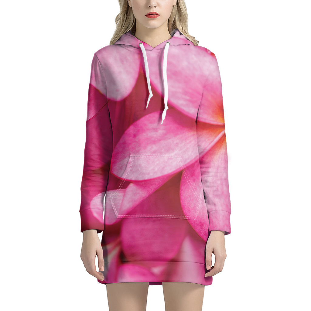 Pink Plumeria Flower Print Women's Pullover Hoodie Dress