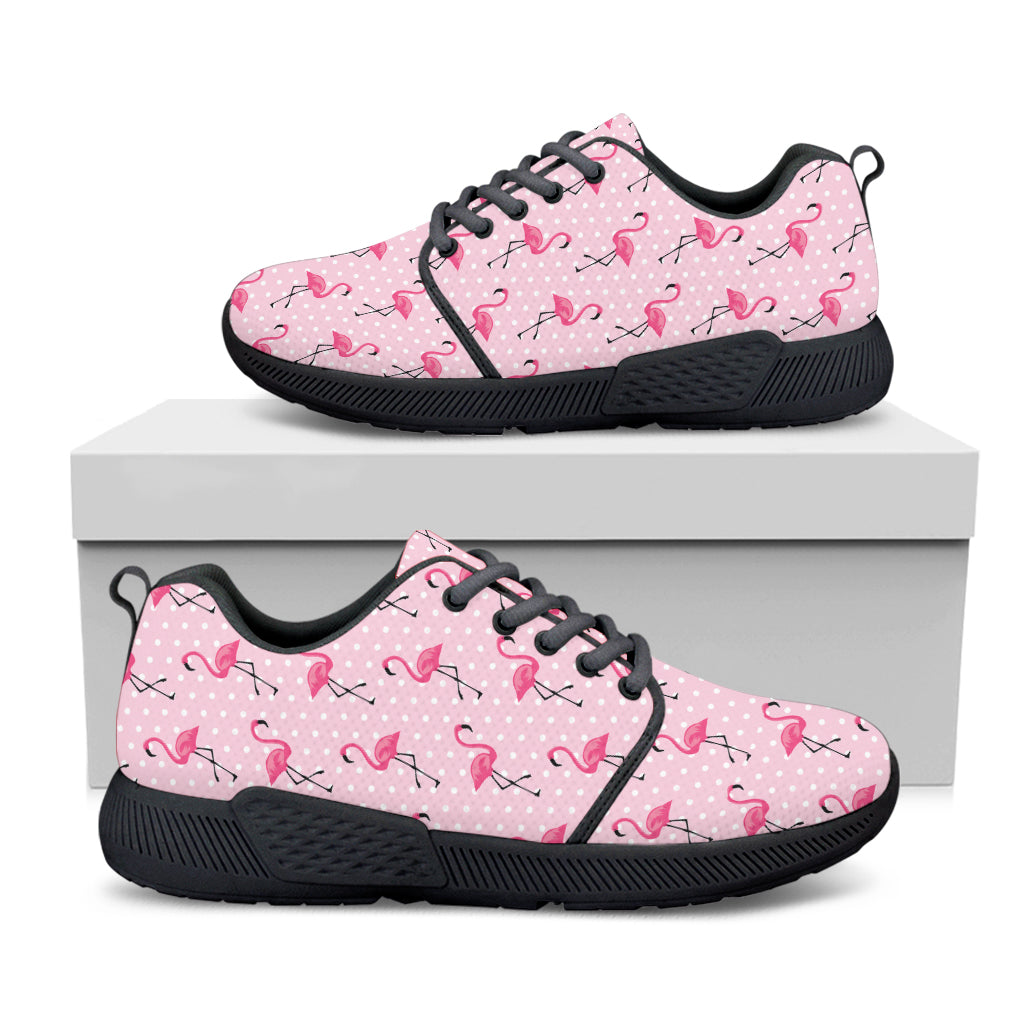 Pink Polka Dot Flamingo Pattern Print Black Athletic Shoes