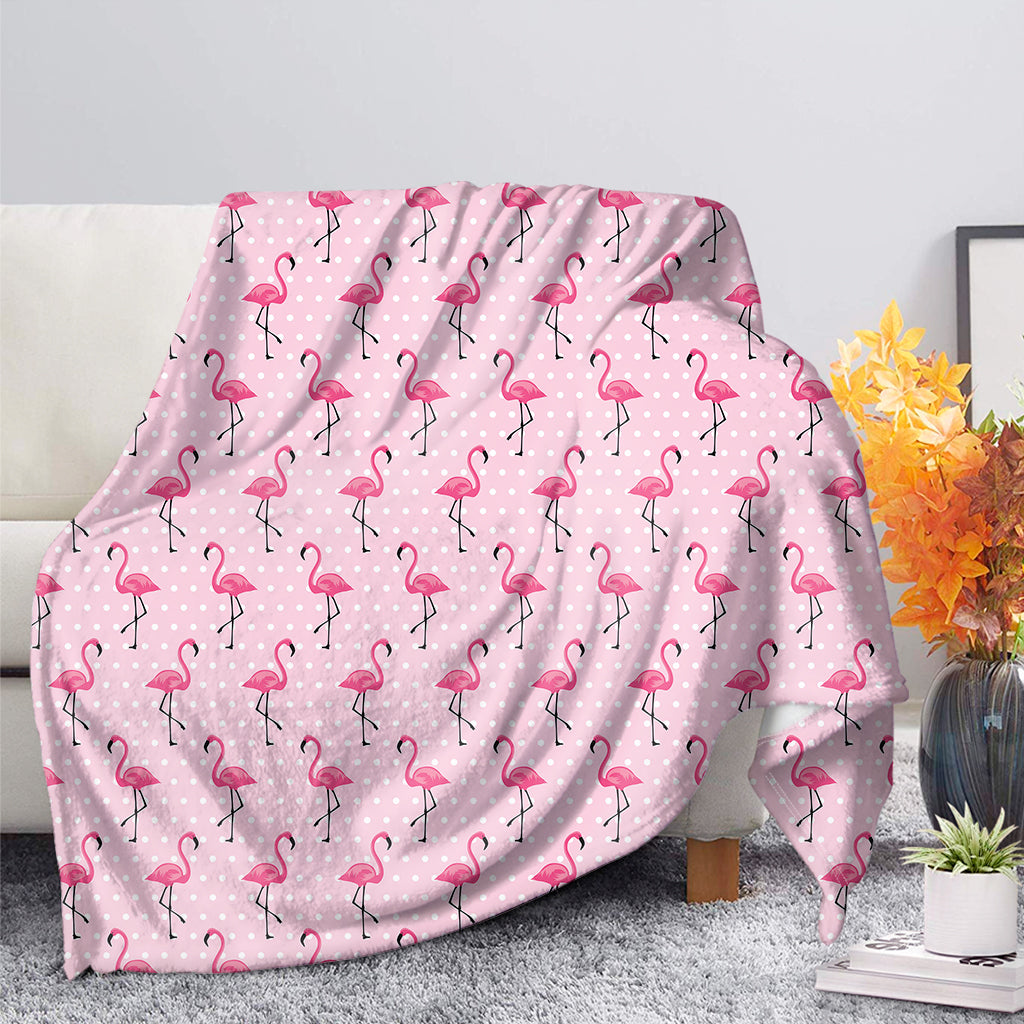 Pink Polka Dot Flamingo Pattern Print Blanket