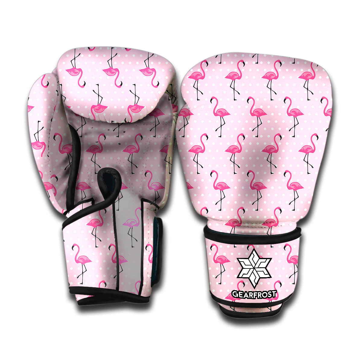 Pink Polka Dot Flamingo Pattern Print Boxing Gloves