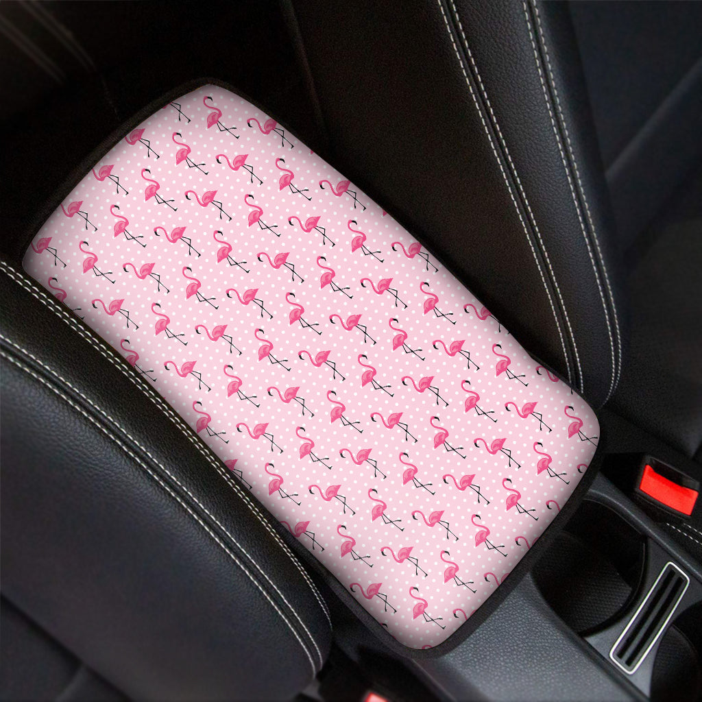 Pink Polka Dot Flamingo Pattern Print Car Center Console Cover