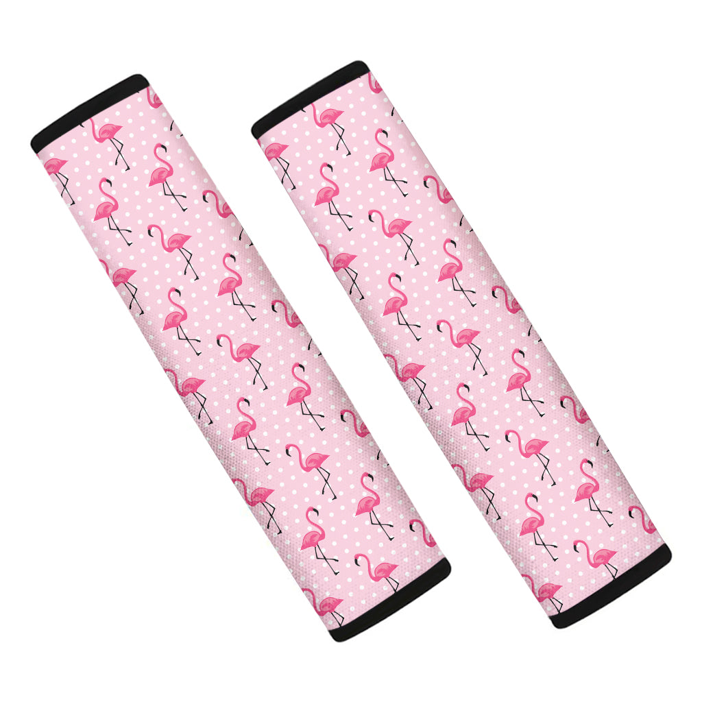 Pink Polka Dot Flamingo Pattern Print Car Seat Belt Covers