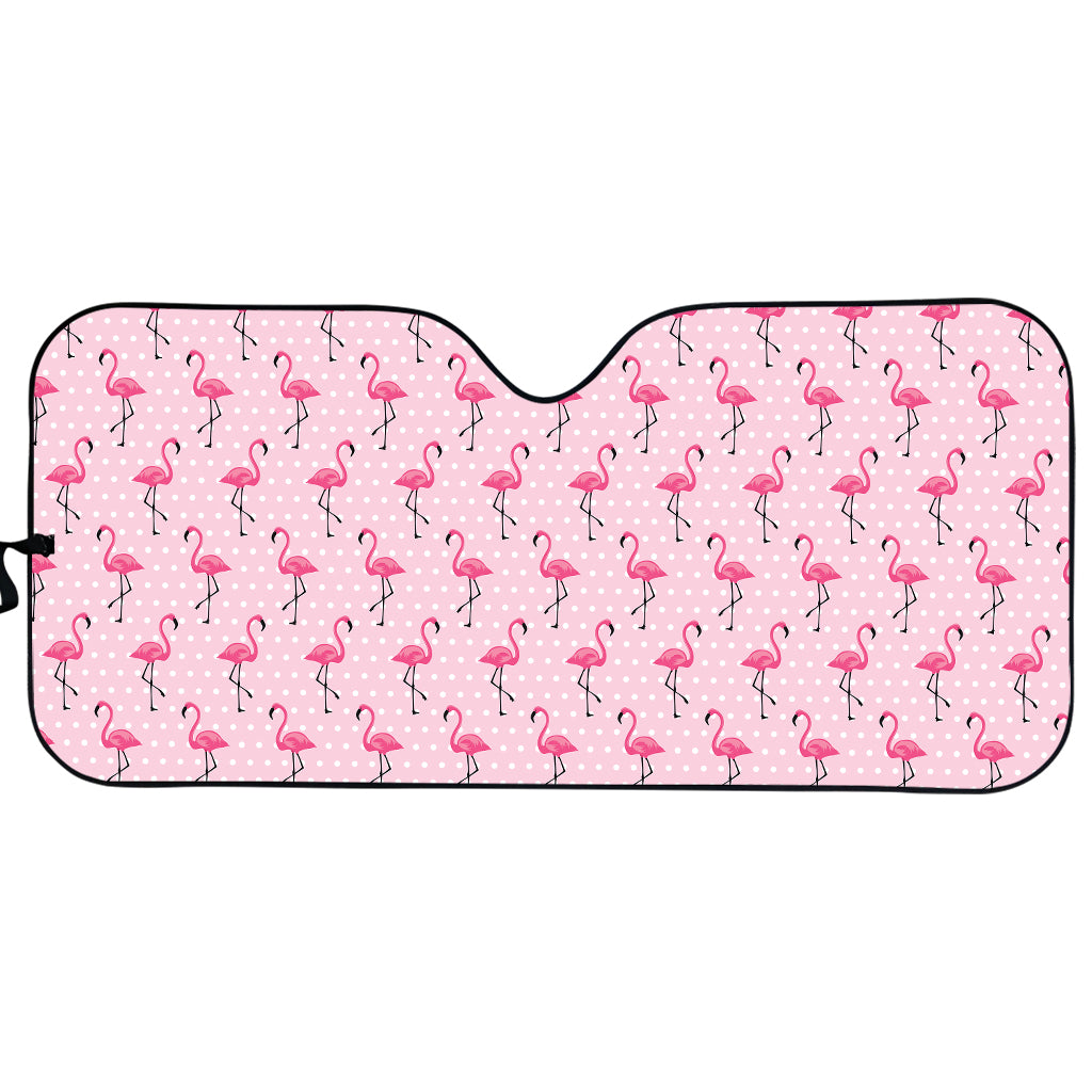 Pink Polka Dot Flamingo Pattern Print Car Sun Shade