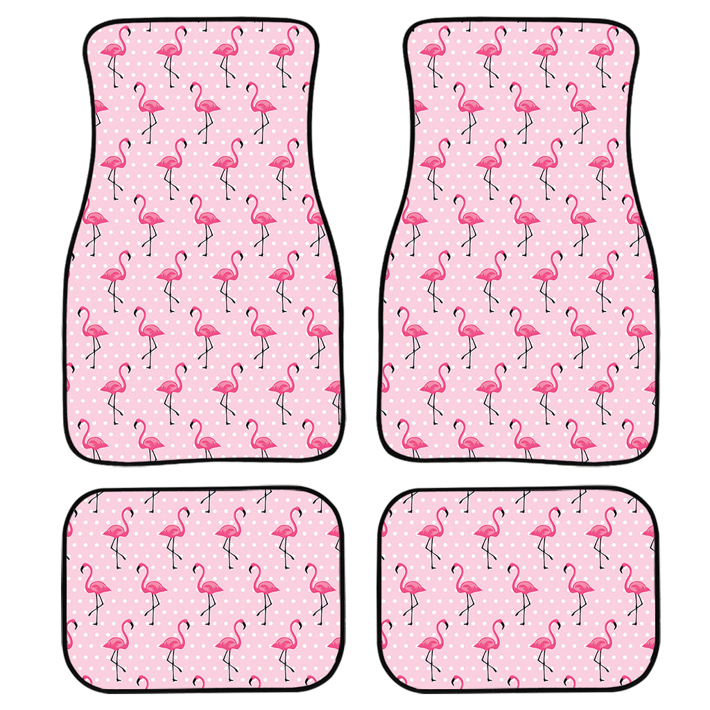 Pink Polka Dot Flamingo Pattern Print Front and Back Car Floor Mats