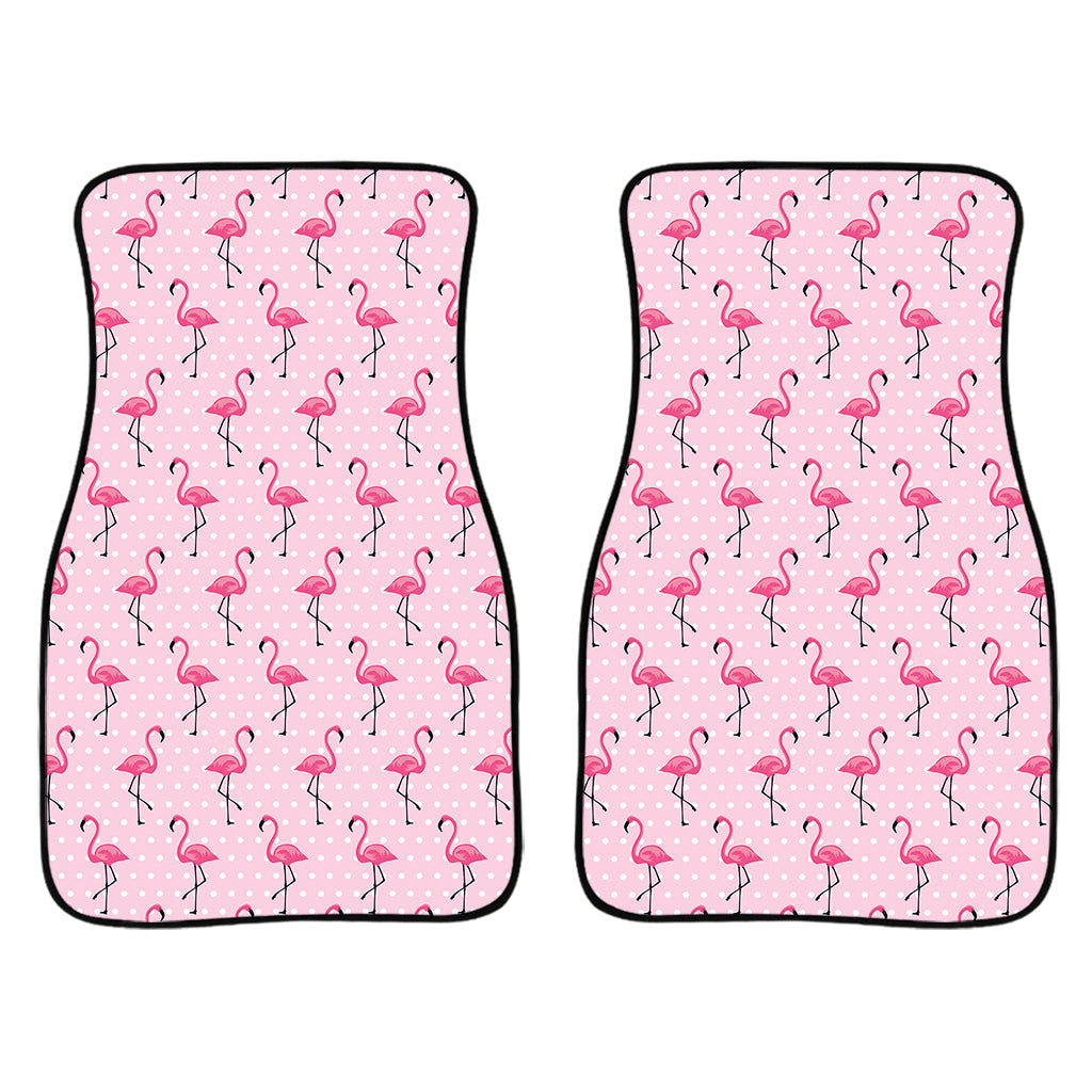 Pink Polka Dot Flamingo Pattern Print Front Car Floor Mats