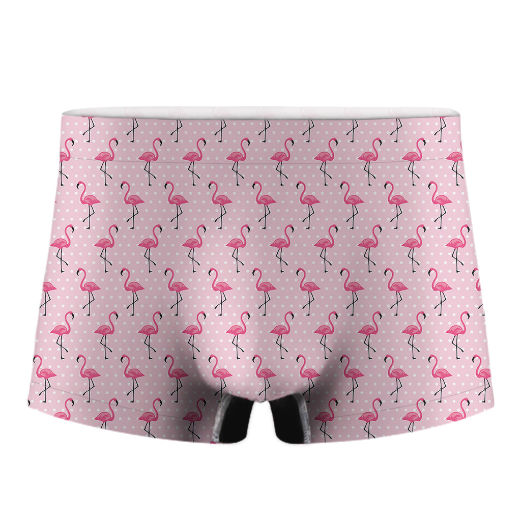 Pink Polka Dot Flamingo Pattern Print Men's Boxer Briefs