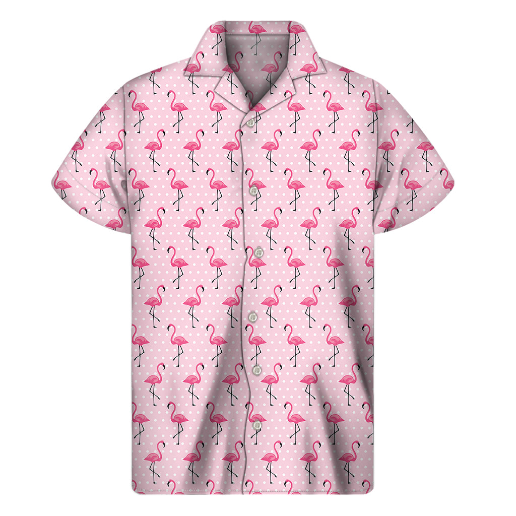 Pink Polka Dot Flamingo Pattern Print Men's Short Sleeve Shirt