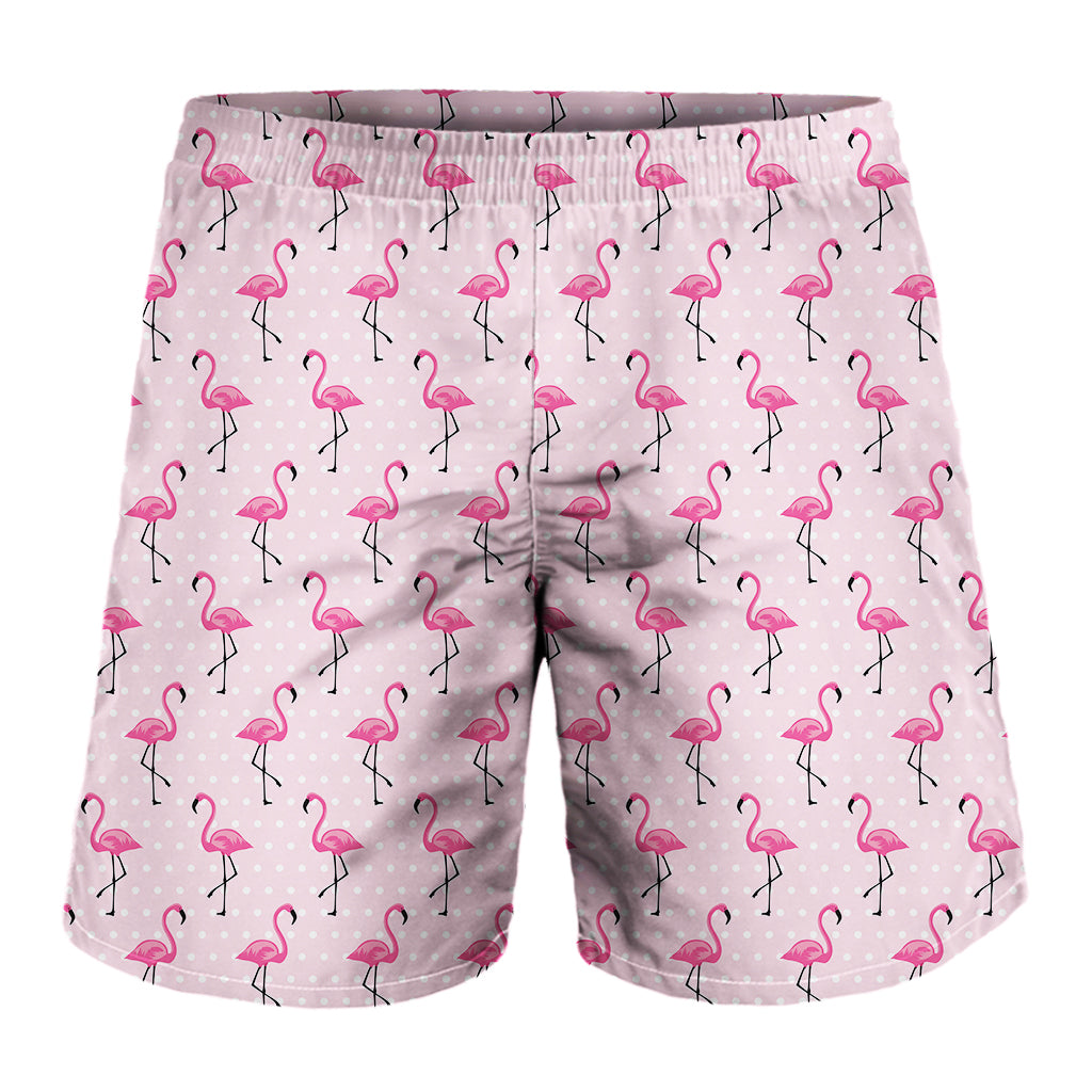 Pink Polka Dot Flamingo Pattern Print Men's Shorts