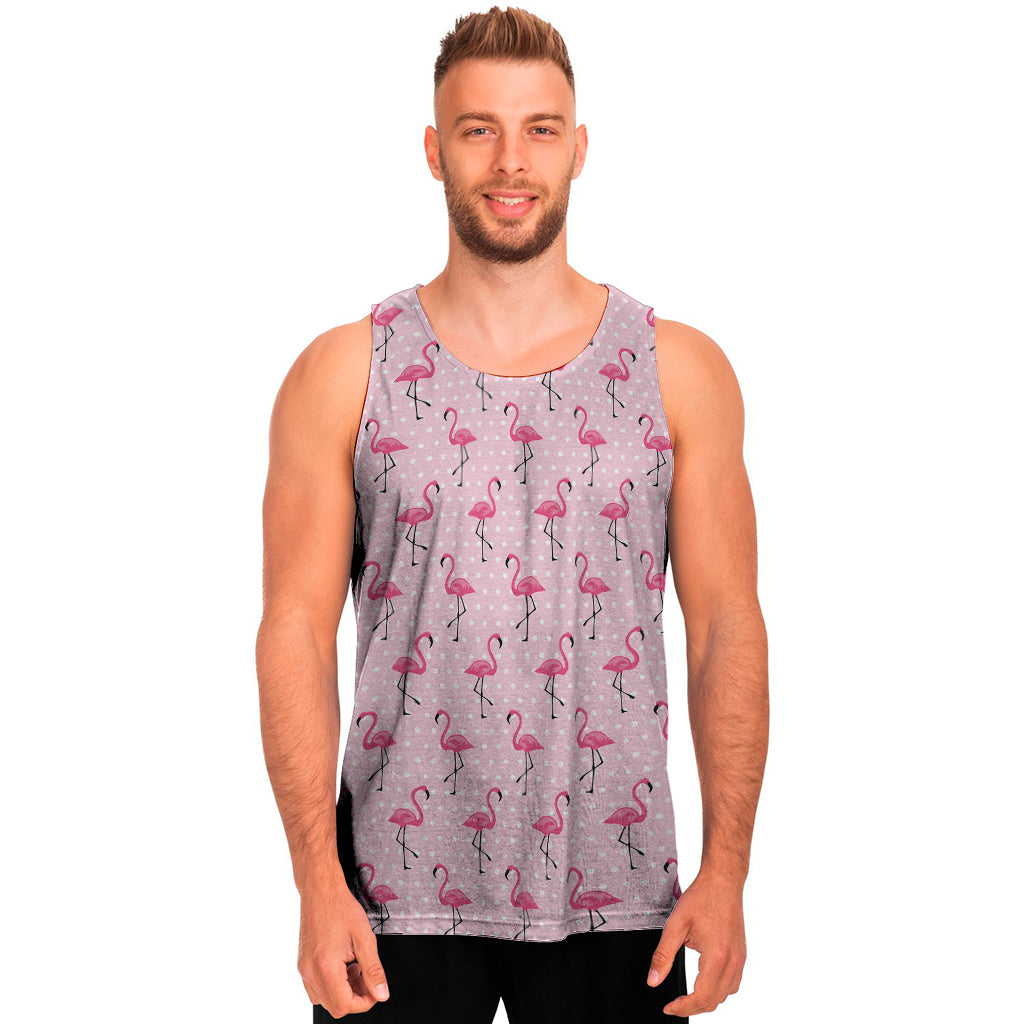 Pink Polka Dot Flamingo Pattern Print Men's Tank Top