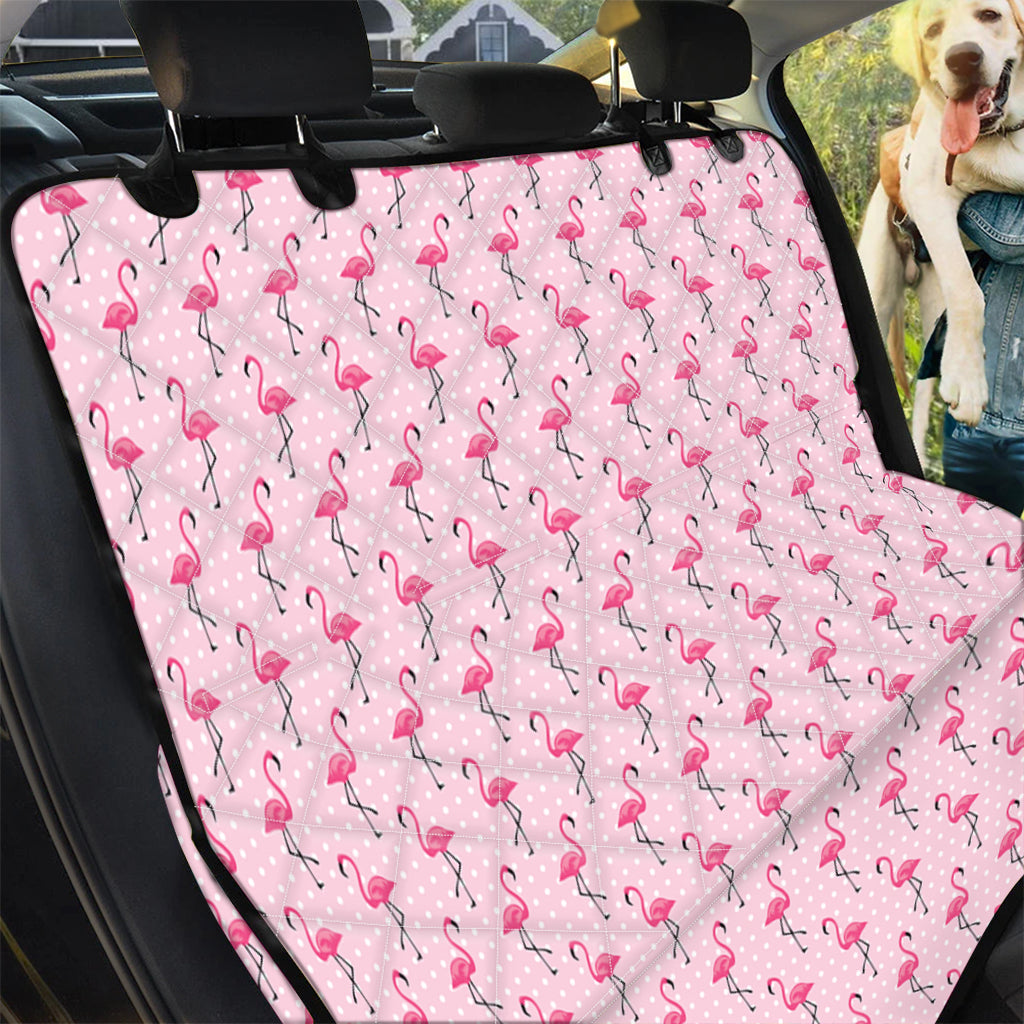 Pink Polka Dot Flamingo Pattern Print Pet Car Back Seat Cover