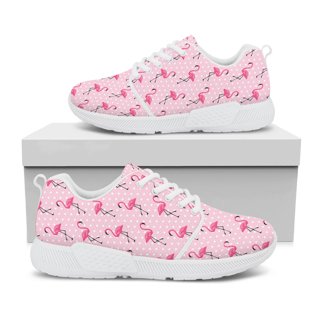 Pink Polka Dot Flamingo Pattern Print White Athletic Shoes