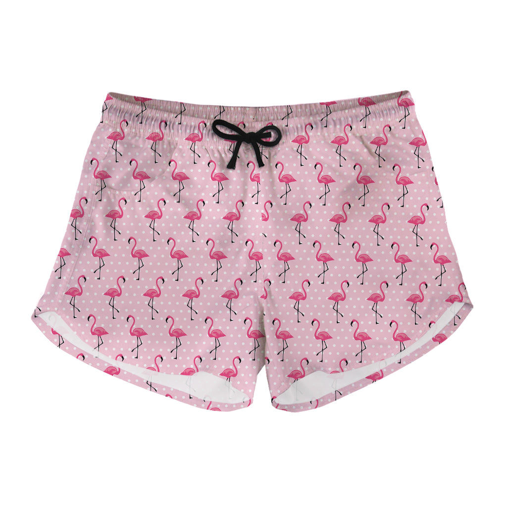 Pink Polka Dot Flamingo Pattern Print Women's Shorts