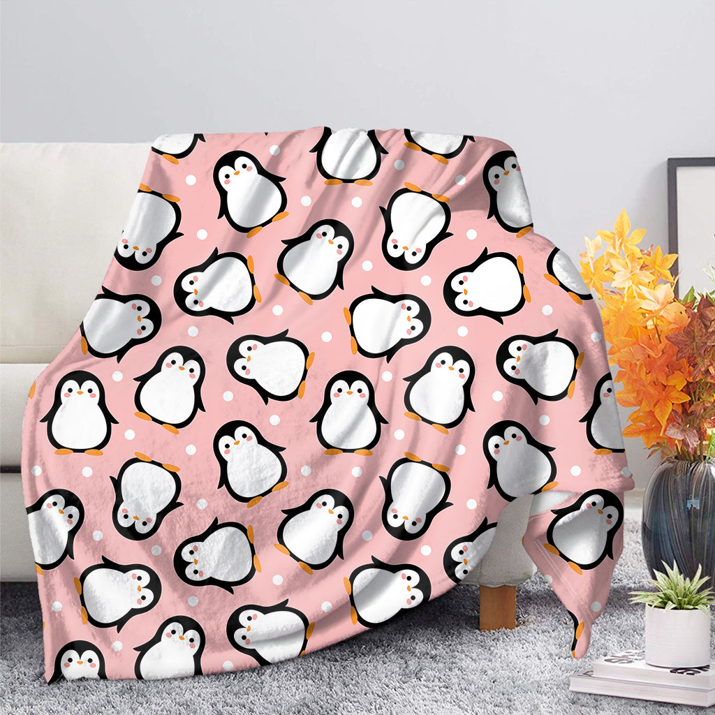 Pink Polka Dot Penguin Pattern Print Blanket