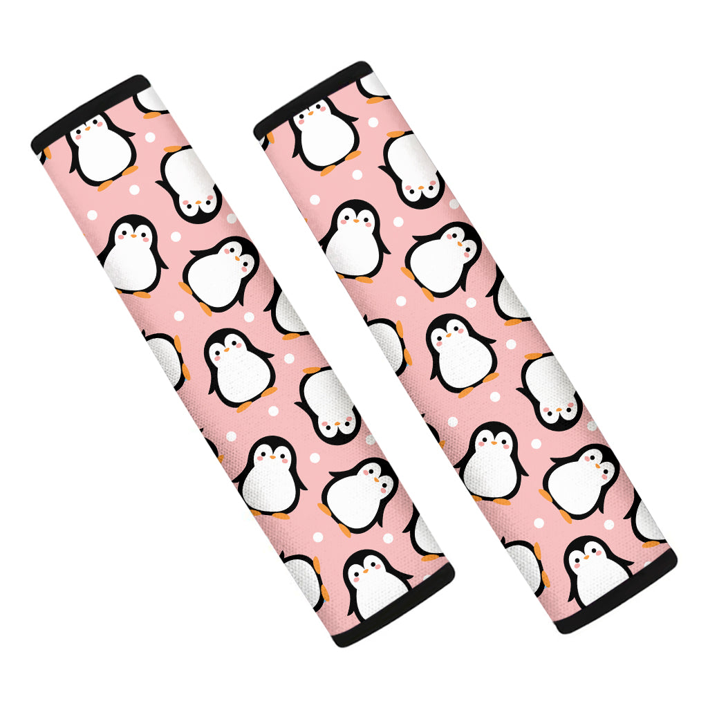 Pink Polka Dot Penguin Pattern Print Car Seat Belt Covers