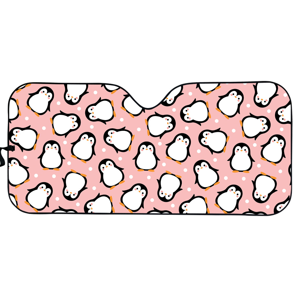 Pink Polka Dot Penguin Pattern Print Car Sun Shade