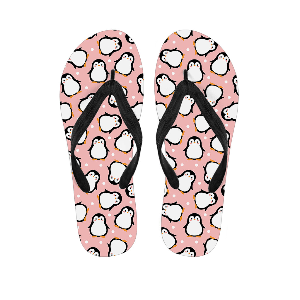 Pink Polka Dot Penguin Pattern Print Flip Flops