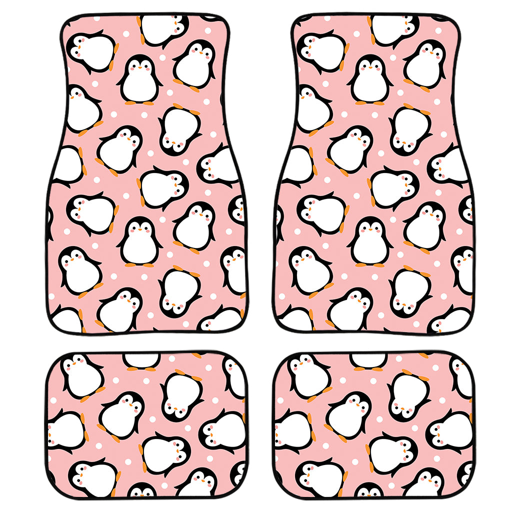 Pink Polka Dot Penguin Pattern Print Front and Back Car Floor Mats