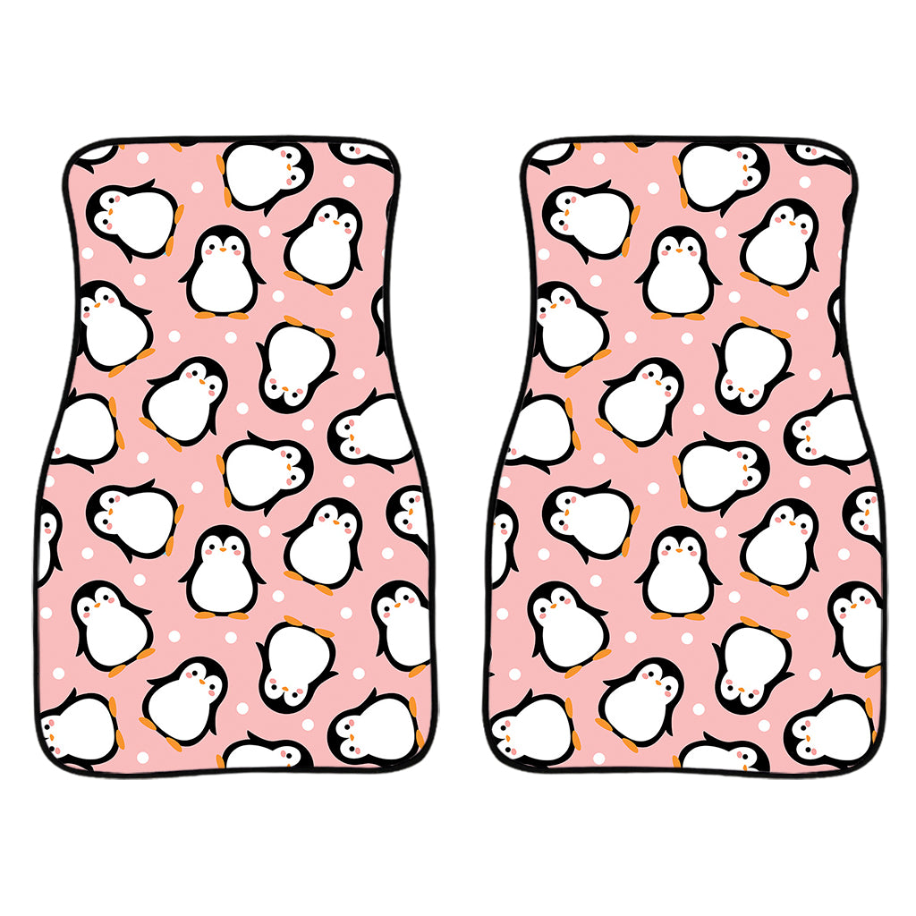 Pink Polka Dot Penguin Pattern Print Front Car Floor Mats