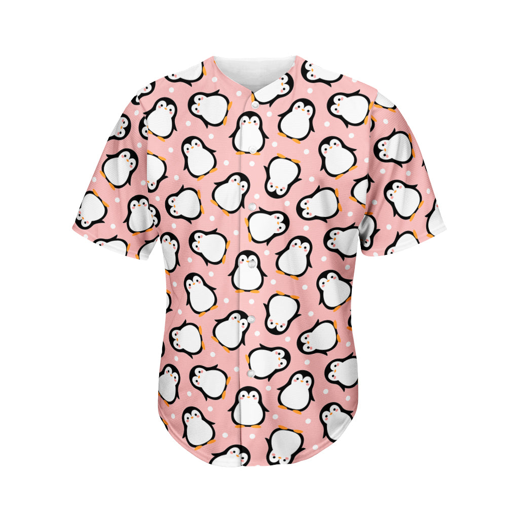 Pink Polka Dot Penguin Pattern Print Men's Baseball Jersey