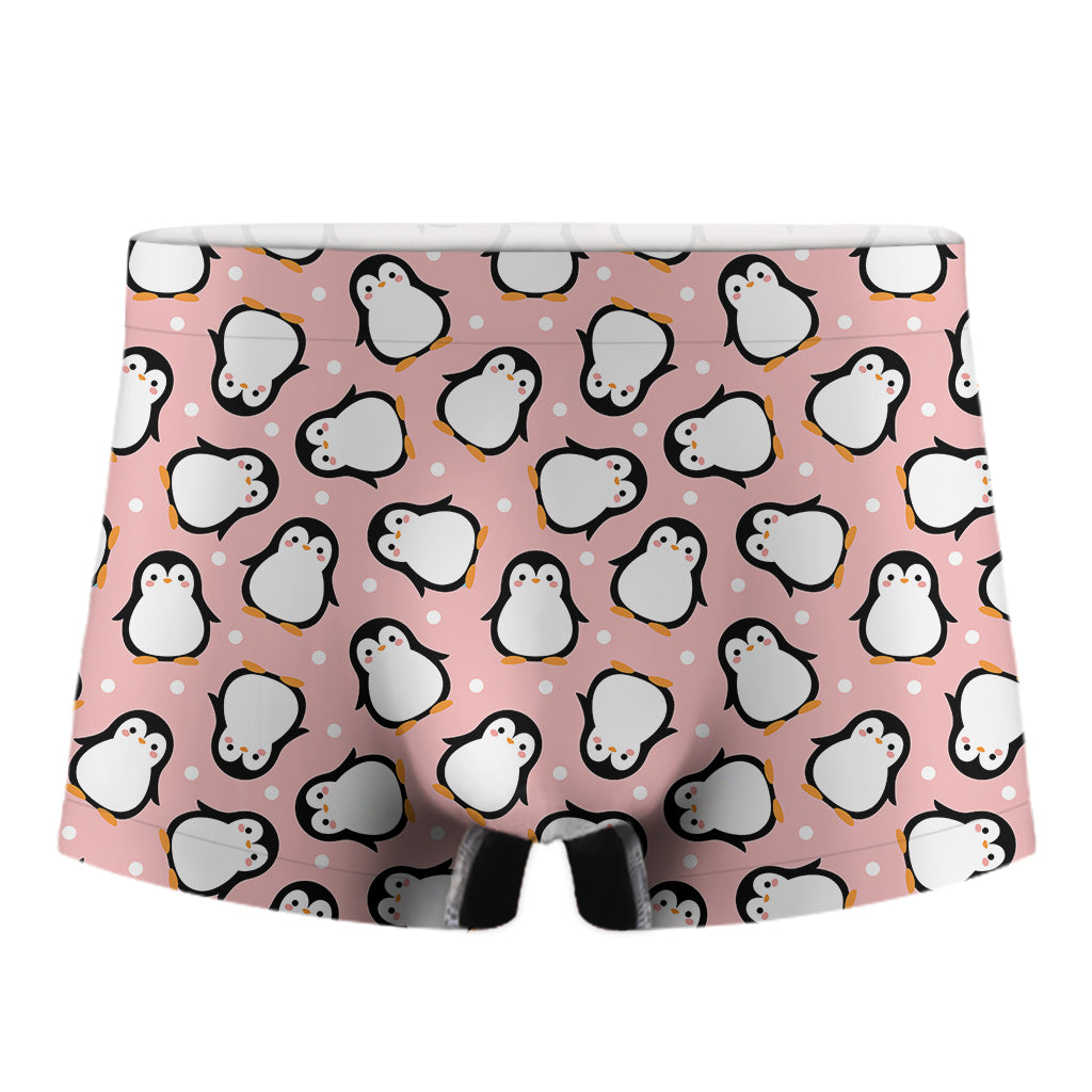 Pink Polka Dot Penguin Pattern Print Men's Boxer Briefs