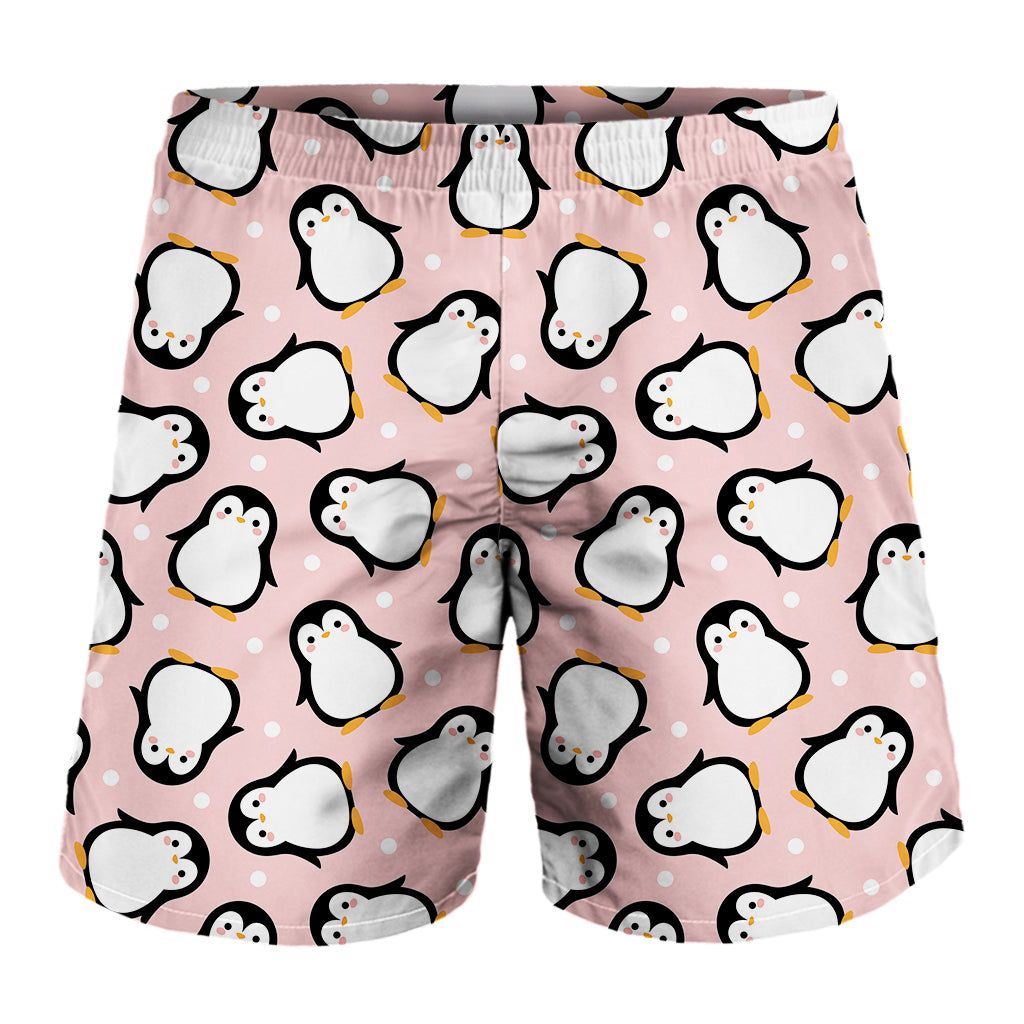 Pink Polka Dot Penguin Pattern Print Men's Shorts