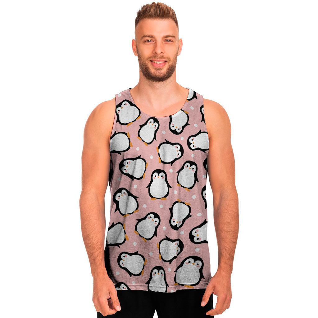 Pink Polka Dot Penguin Pattern Print Men's Tank Top